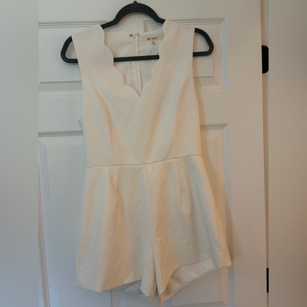 Scallop V-Neck White Romper